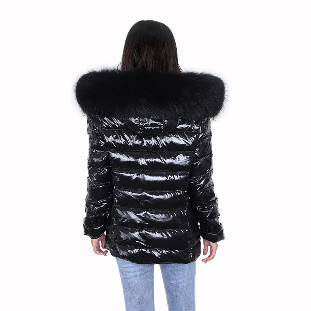 Women's OL Style Fur Collar Slim Hooded Warm Jacket for Autumn and Winter