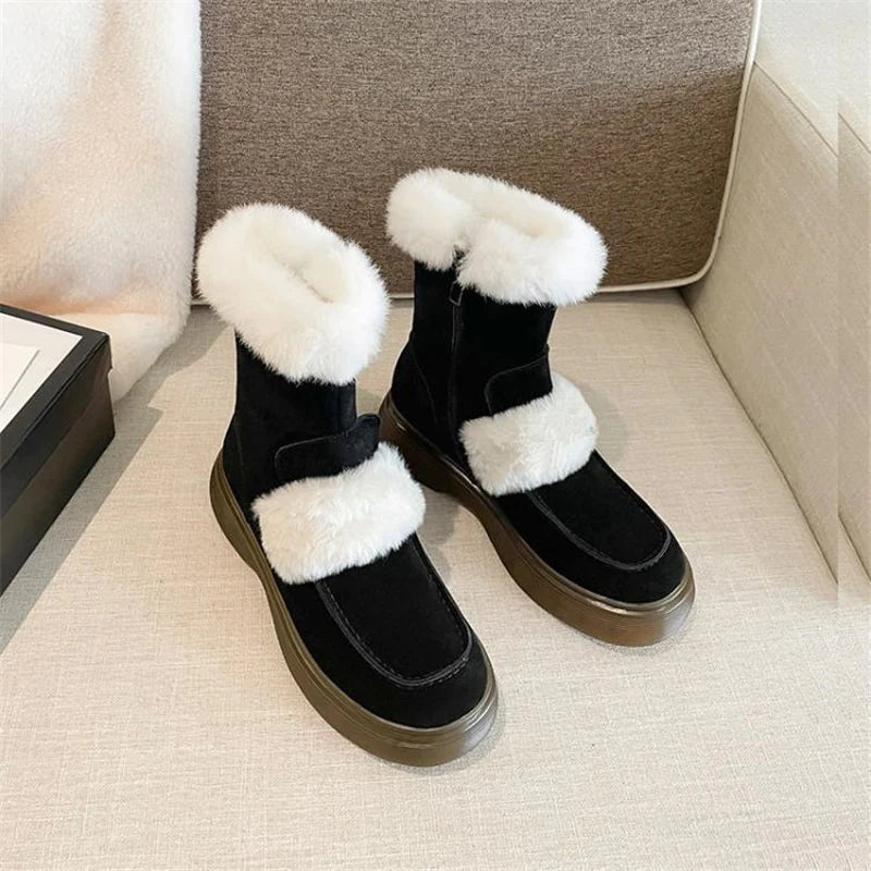 Women's Round Toe Waterproof Suede Concise Soft Zipper Snow Boots