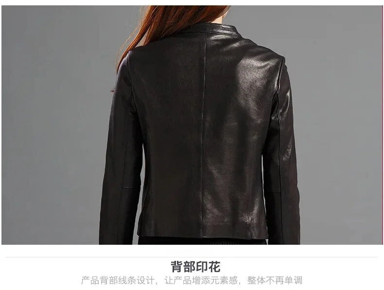 Women's Vintage Real Sheepskin Leather Slim Fit Short Motorcycle Jacket