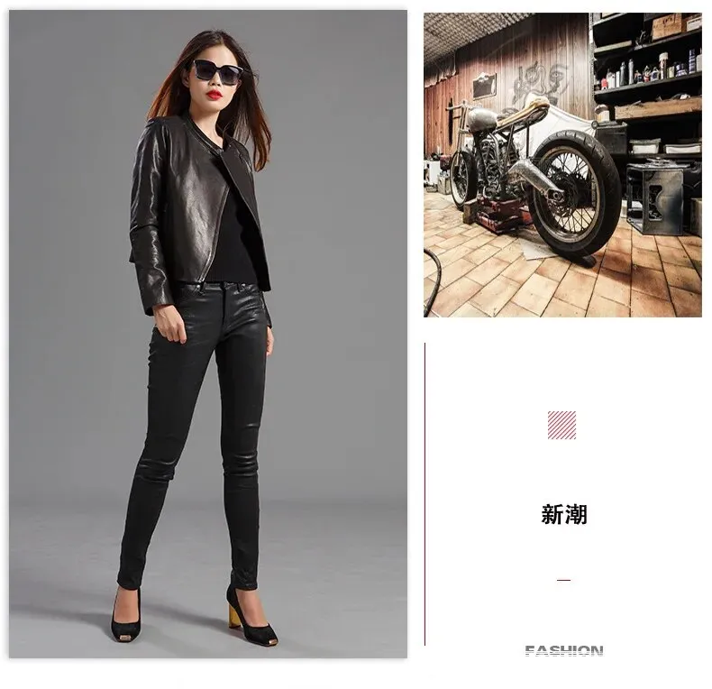 Women's Vintage Real Sheepskin Leather Slim Fit Short Motorcycle Jacket