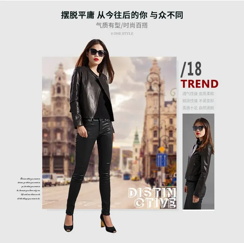 Women's Vintage Real Sheepskin Leather Slim Fit Short Motorcycle Jacket