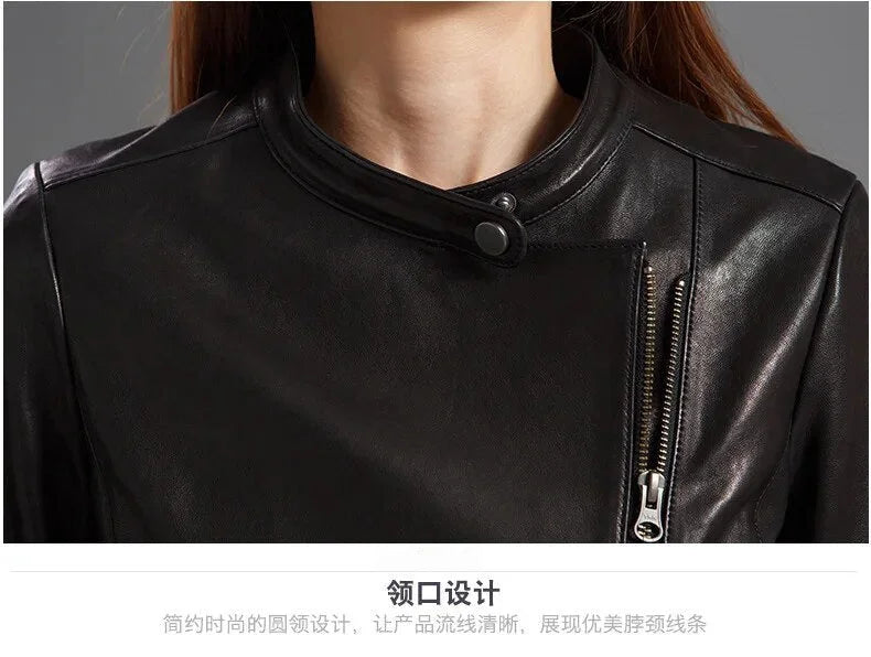 Women's Vintage Real Sheepskin Leather Slim Fit Short Motorcycle Jacket