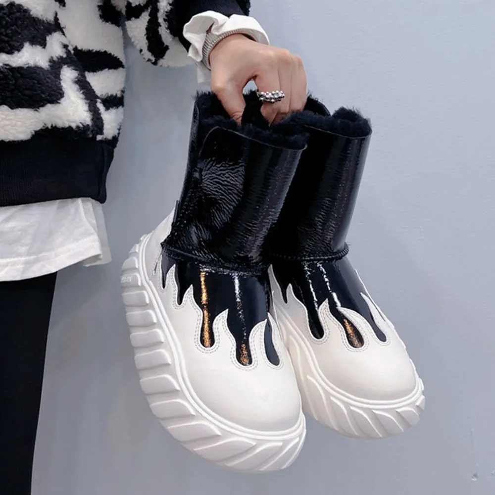 Women's Winter Round Toe Plush Motorcycle High Heels Snow Boots