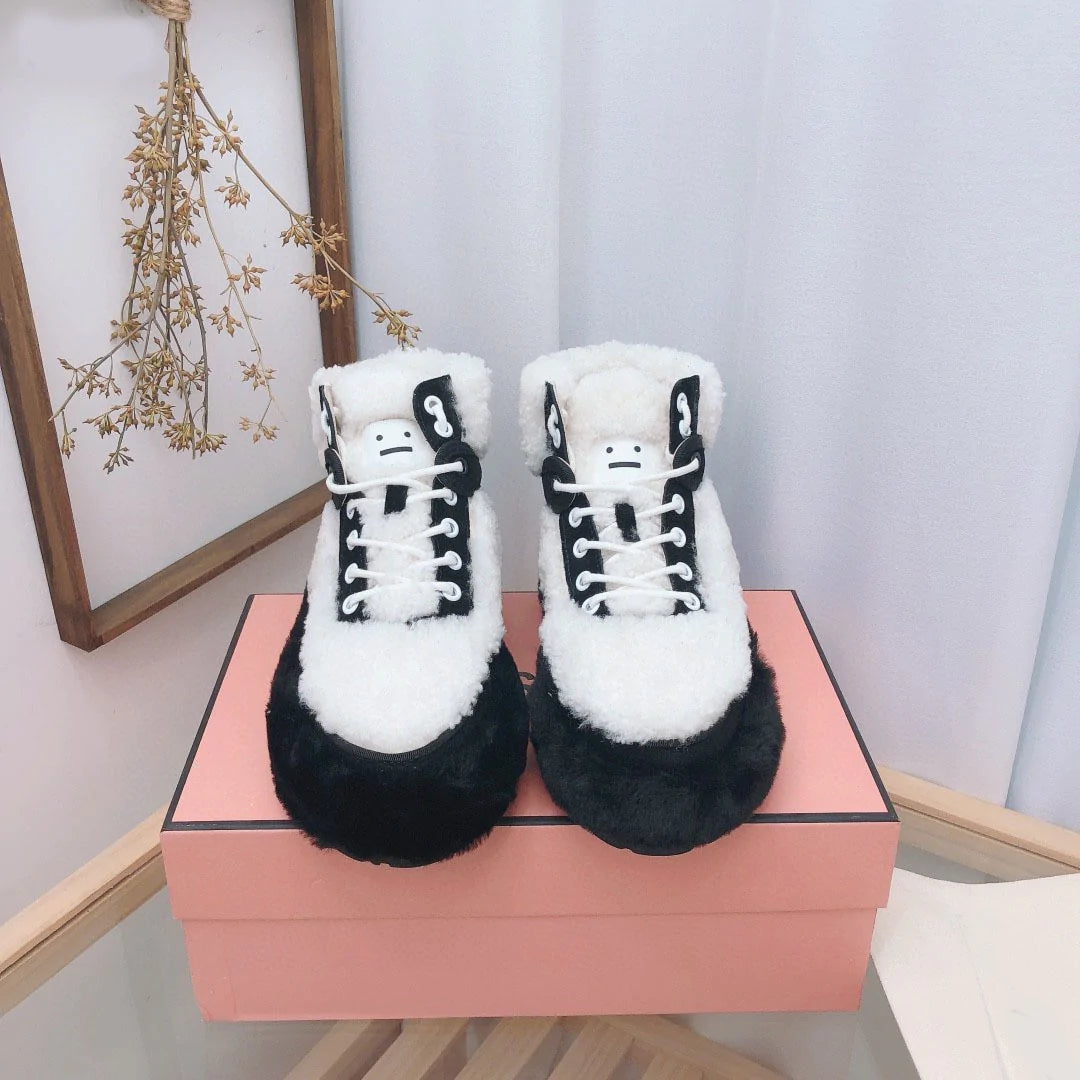 Women's Winter Warm Round Toe Cross-tied Casual Short Boots