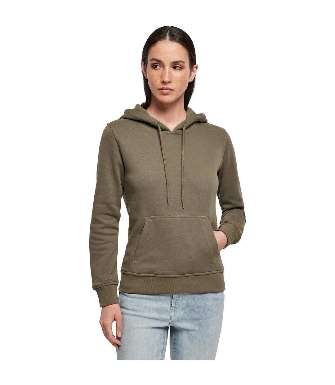 Womens/ladies organic hoodie olive Build Your Brand