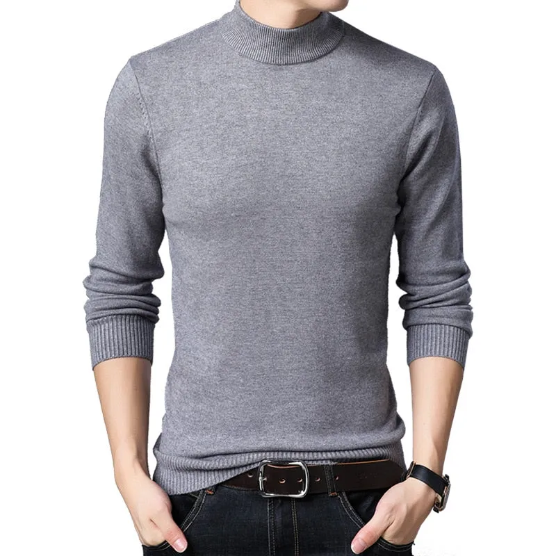 Xituodai Men's Winter Sweater Thick-Plain Knit Base Woollen Sweater Middle-aged Men'S Wear Slim Fit Stretch Sweater Men's