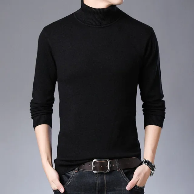 Xituodai Men's Winter Sweater Thick-Plain Knit Base Woollen Sweater Middle-aged Men'S Wear Slim Fit Stretch Sweater Men's