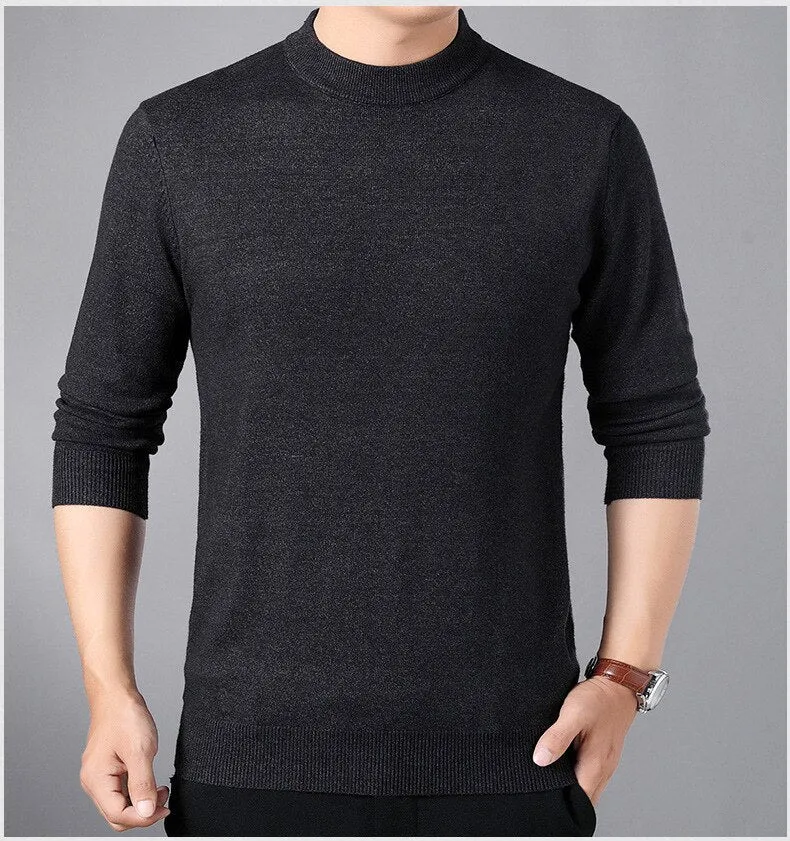 Xituodai Men's Winter Sweater Thick-Plain Knit Base Woollen Sweater Middle-aged Men'S Wear Slim Fit Stretch Sweater Men's