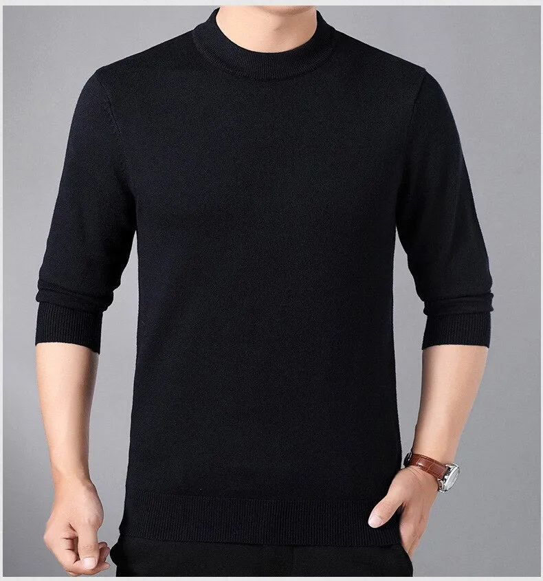 Xituodai Men's Winter Sweater Thick-Plain Knit Base Woollen Sweater Middle-aged Men'S Wear Slim Fit Stretch Sweater Men's