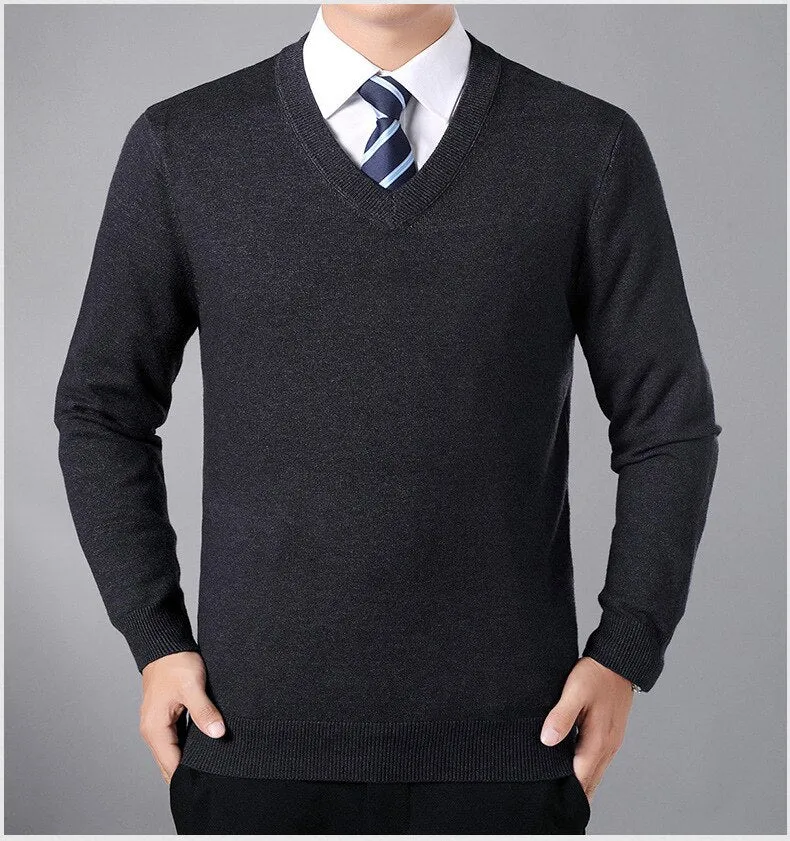 Xituodai Men's Winter Sweater Thick-Plain Knit Base Woollen Sweater Middle-aged Men'S Wear Slim Fit Stretch Sweater Men's