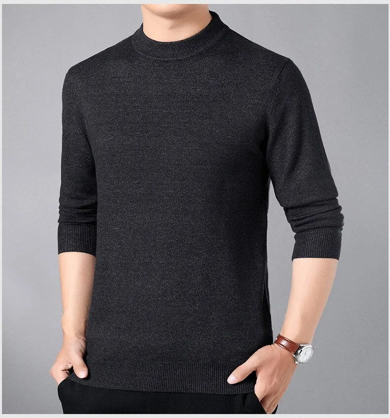 Xituodai Men's Winter Sweater Thick-Plain Knit Base Woollen Sweater Middle-aged Men'S Wear Slim Fit Stretch Sweater Men's