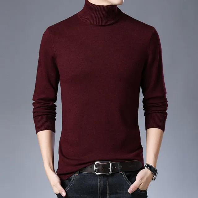 Xituodai Men's Winter Sweater Thick-Plain Knit Base Woollen Sweater Middle-aged Men'S Wear Slim Fit Stretch Sweater Men's