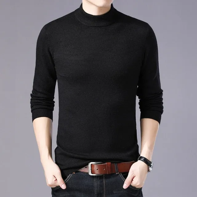 Xituodai Men's Winter Sweater Thick-Plain Knit Base Woollen Sweater Middle-aged Men'S Wear Slim Fit Stretch Sweater Men's