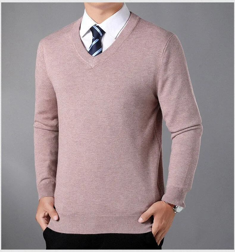 Xituodai Men's Winter Sweater Thick-Plain Knit Base Woollen Sweater Middle-aged Men'S Wear Slim Fit Stretch Sweater Men's