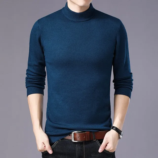 Xituodai Men's Winter Sweater Thick-Plain Knit Base Woollen Sweater Middle-aged Men'S Wear Slim Fit Stretch Sweater Men's