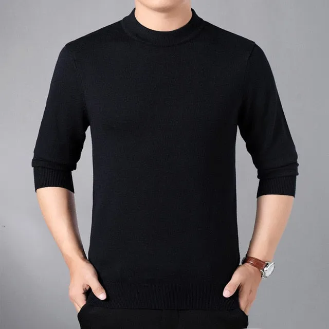 Xituodai Men's Winter Sweater Thick-Plain Knit Base Woollen Sweater Middle-aged Men'S Wear Slim Fit Stretch Sweater Men's