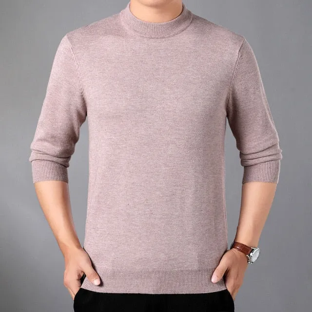 Xituodai Men's Winter Sweater Thick-Plain Knit Base Woollen Sweater Middle-aged Men'S Wear Slim Fit Stretch Sweater Men's