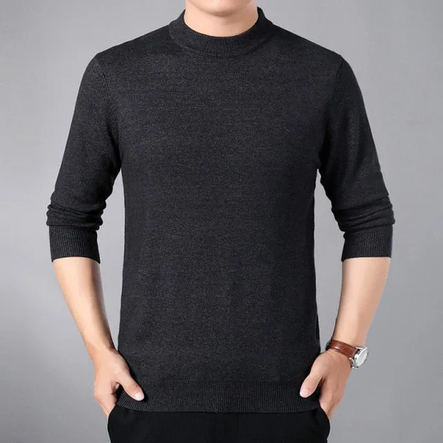 Xituodai Men's Winter Sweater Thick-Plain Knit Base Woollen Sweater Middle-aged Men'S Wear Slim Fit Stretch Sweater Men's