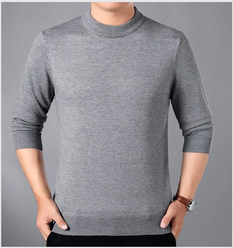 Xituodai Men's Winter Sweater Thick-Plain Knit Base Woollen Sweater Middle-aged Men'S Wear Slim Fit Stretch Sweater Men's