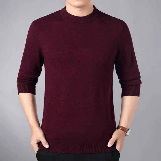 Xituodai Men's Winter Sweater Thick-Plain Knit Base Woollen Sweater Middle-aged Men'S Wear Slim Fit Stretch Sweater Men's